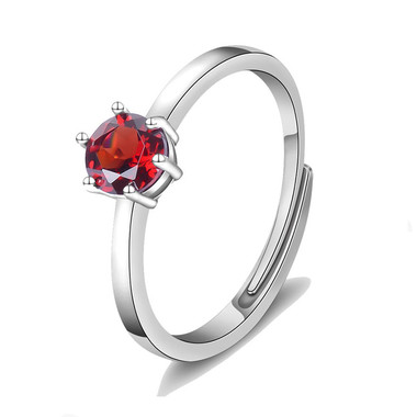  RED GARNET STERLING SILVER RING - TAPERED